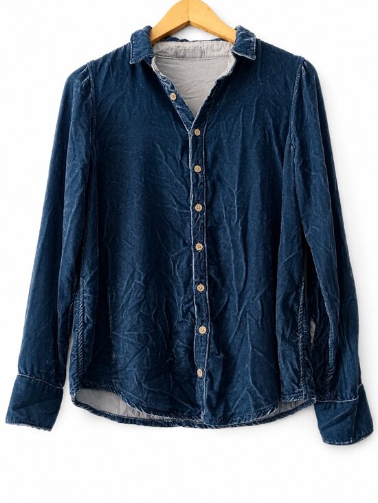 CP Shades Tops - CP Shades Blue Silk Blend Velvet Romy Button Down Boho Drapey Shirt XS